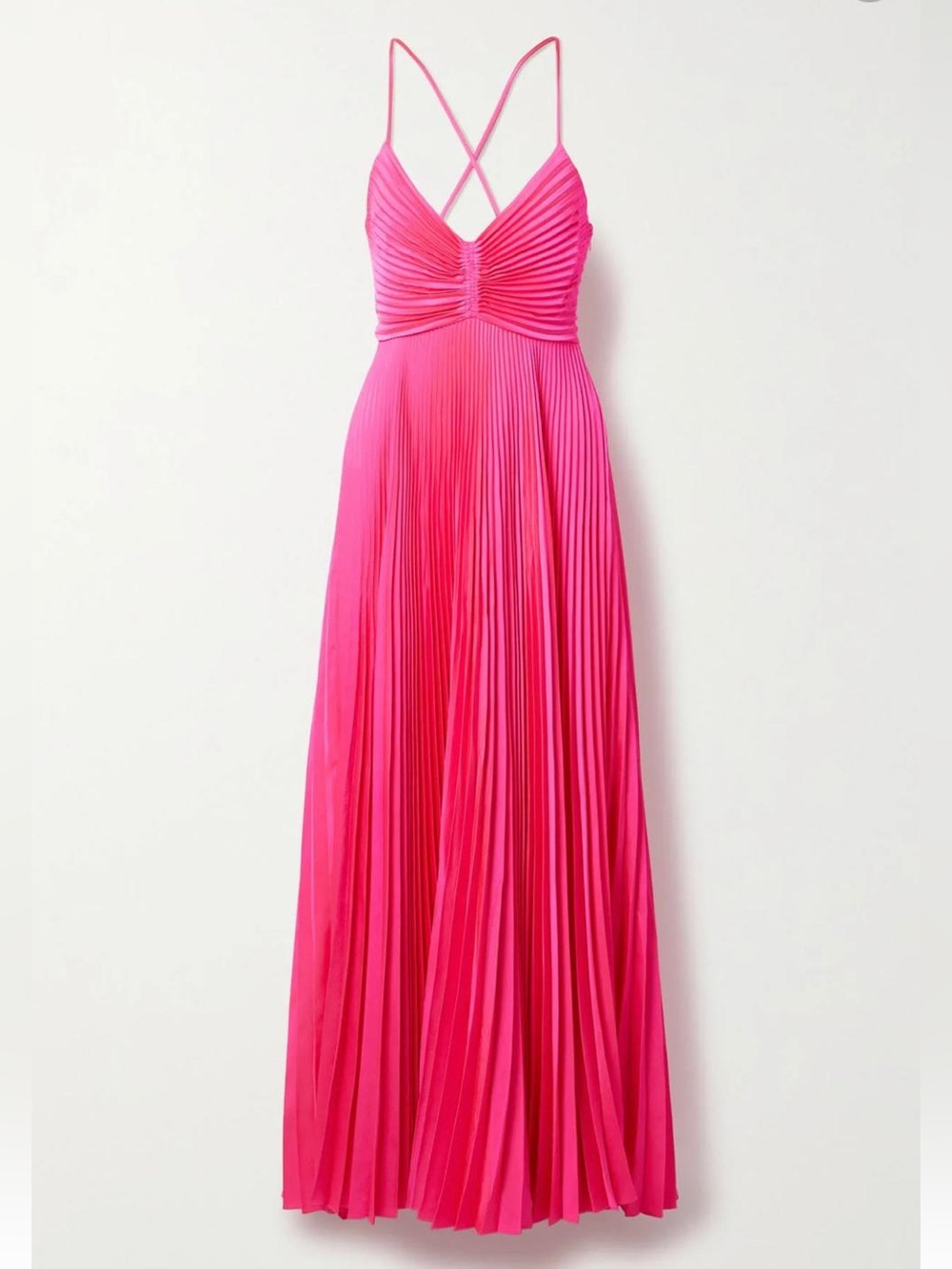 A.L.C. Vibrant Hot Pink Pleated Maxi Dress with Crossback Straps